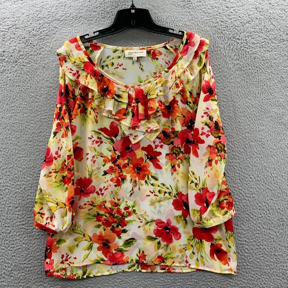Jones New York Tops - JONES NEW YORK Blouse Womens Large Top Floral 3/4 Sleeve Sport Sheer